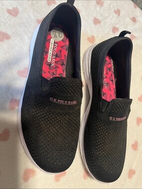 U.S. Polo Assn. Kids Black Slip-On Sneakers with Pink Insole
